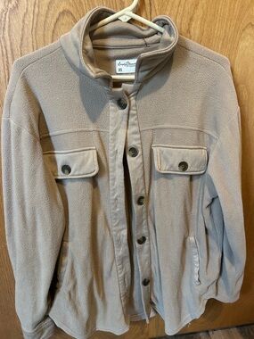 SIMPLY BLESSED Taupe Button Collared Jacket Women’s XS Pockets Mid-Length
